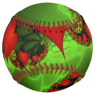 Red Hearts Lime Green Modern Abstract Fractal Art Softball
