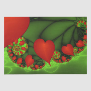 Red Hearts Lime Green Modern Abstract Fractal Art Tissue Paper