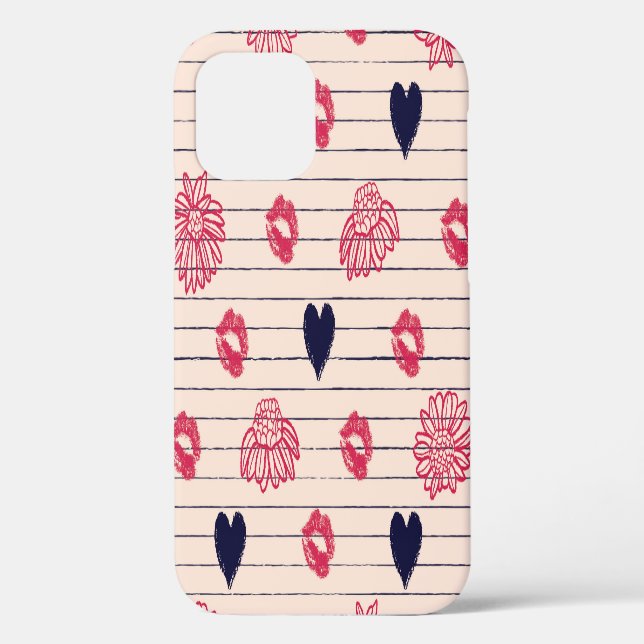 Red hearts, lips, daisies pattern. Case-Mate iPhone case (Back)