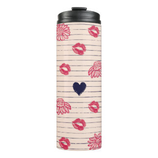 Red hearts, lips, daisies pattern. thermal tumbler