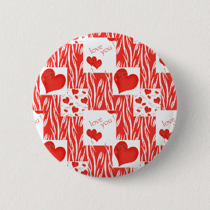 Red hearts, love. 6 cm round badge