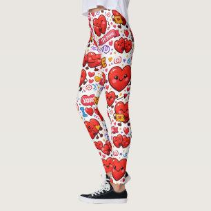 Red Hearts Love Abstract Leggings
