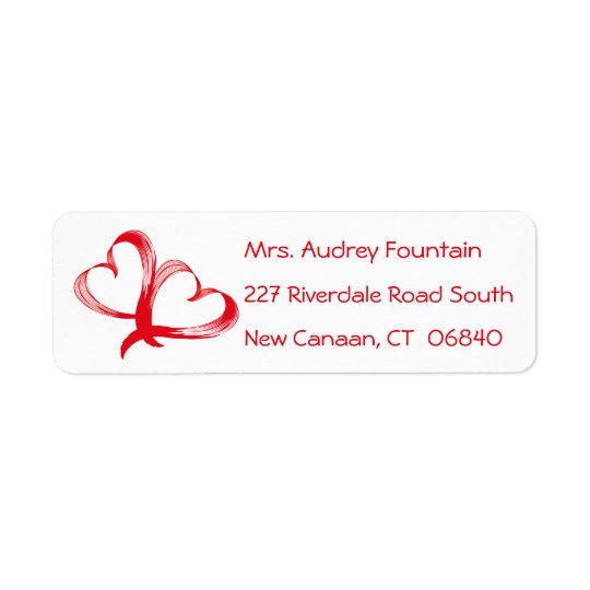 Red Hearts Love Address Wedding, Bridal Shower Return Address Label