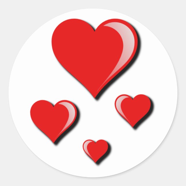 Red Hearts Love and Valentine's Day Classic Round Sticker (Front)
