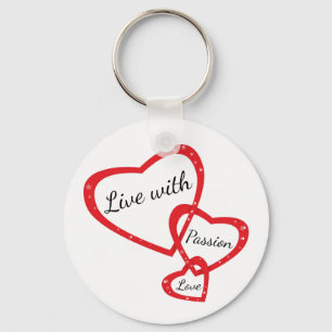 Red Hearts Love, Attitude, Motivational Quote Key Ring