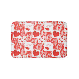 Red hearts, love. bath mat