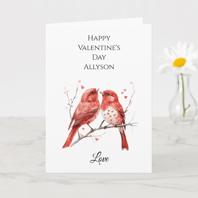 Red Hearts Love Birds Card (Small Plant)