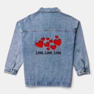 Red Hearts Love Design Denim Jacket