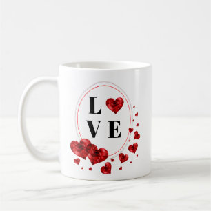 Red Hearts Love Romantic Tea Cup Coffee Mug