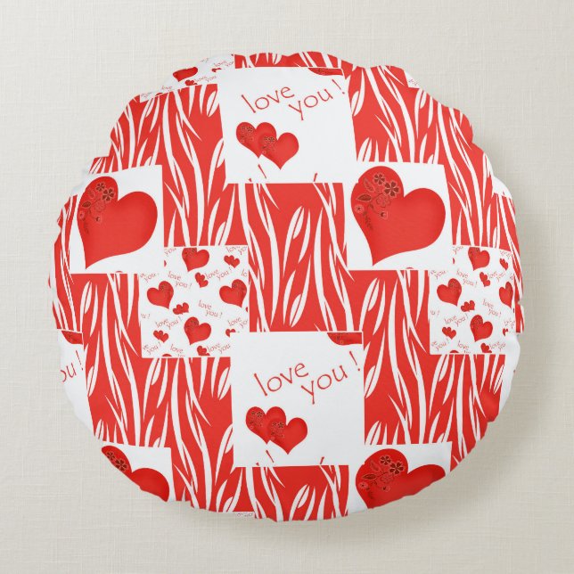 Red hearts, love. round cushion (Front)