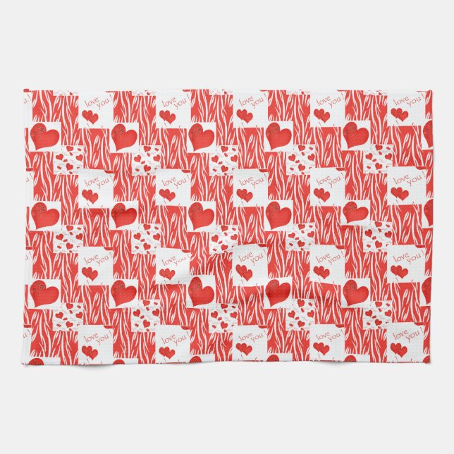 Red hearts, love. tea towel (Horizontal)