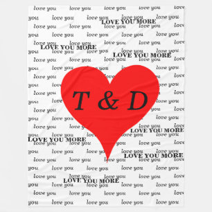 Red Hearts Love You Love You More Monogram Fleece Blanket