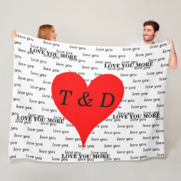 Red Hearts Love You Love You More Monogram Fleece Blanket