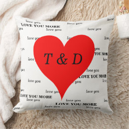 Red Hearts Love You More Monogram Cushion