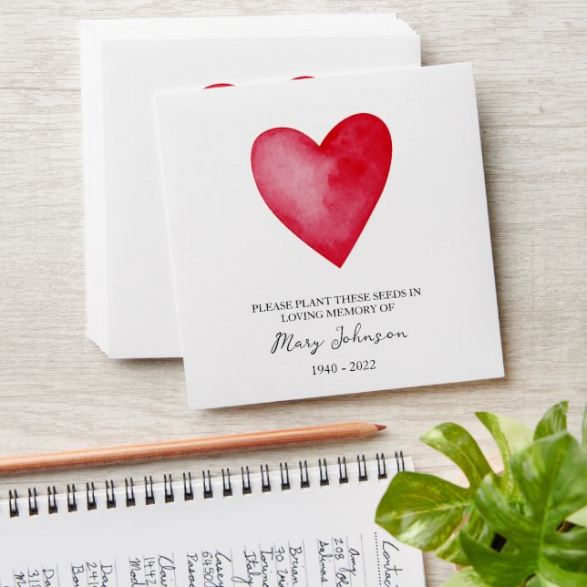 Red Hearts Memorial Funeral Seed Envelope (Stacked)