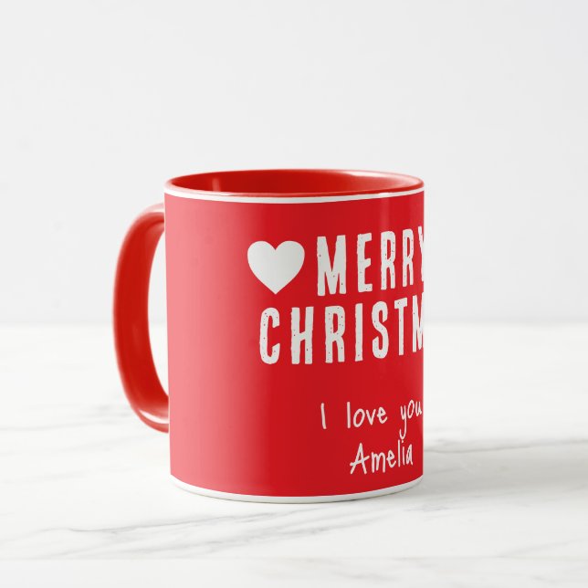 Red Hearts Merry Christmas Boyfriend Girlfriend Mug (Front Left)