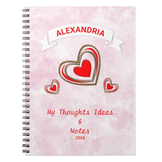 Red Hearts Modern Love Romantic Personalise Notebook (Front)