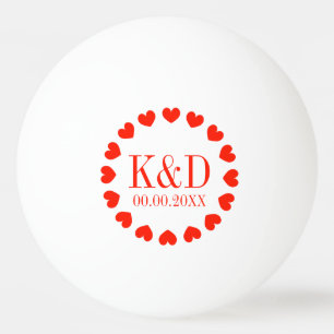Red hearts monogram wedding party favour ping pong ball