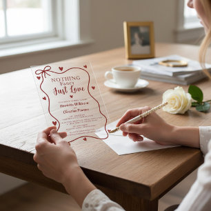 Red Hearts Nothing Fancy Just Love Script Acrylic  Invitations