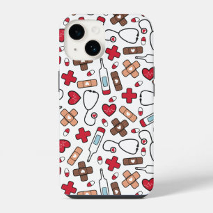 Red Hearts Nurse Doctor Pattern iPhone 14 Case