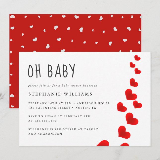 Red Hearts Oh Baby Valentines Baby Shower Invitation (Front/Back)