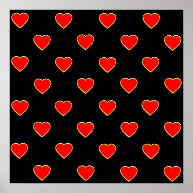 Red Hearts on a Black Background Poster (Front)