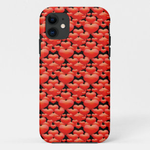 Red Hearts on Black iPhone 11 Case