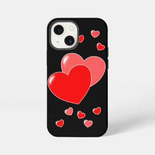Red Hearts on Black - Cute iPhone 13 Mini Case
