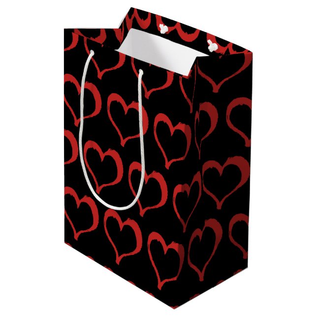 Red Hearts on Black Love Pattern Medium Gift Bag (Back Angled)