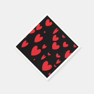 Red Hearts on Black Napkin