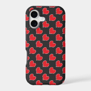 Red hearts on black pattern iphone 5 case