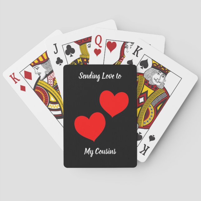 Red Hearts on Black Playing Cards (Back)