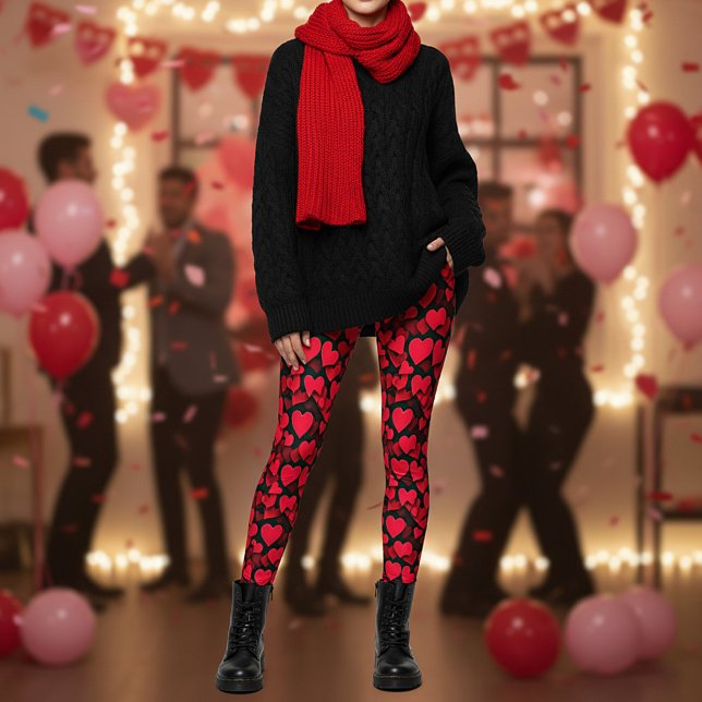 Red hearts on black valentine  leggings (Creator Uploaded)
