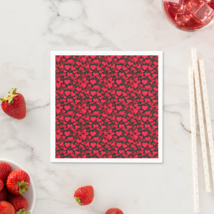 Red hearts on black valentine napkin