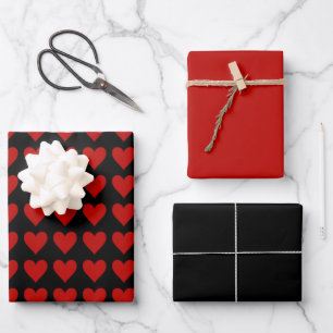 Red Hearts on Black w/Solids Wrapping Paper Sheet