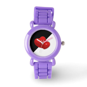 red hearts on black white background watch
