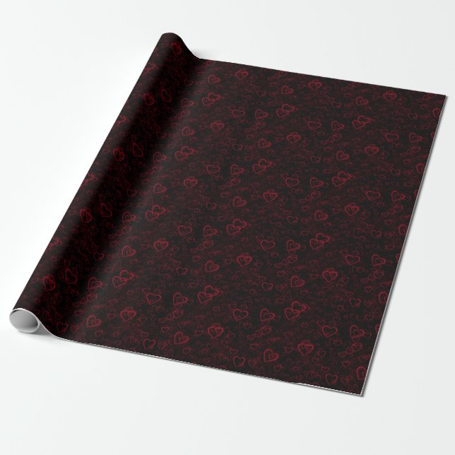 Red Hearts On Black Wrapping Paper (Unrolled)