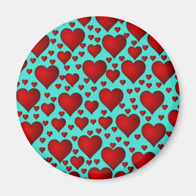 Red Hearts on Blue Background Magnet (Front)