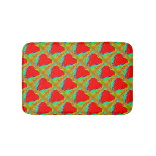red hearts on green bath mat