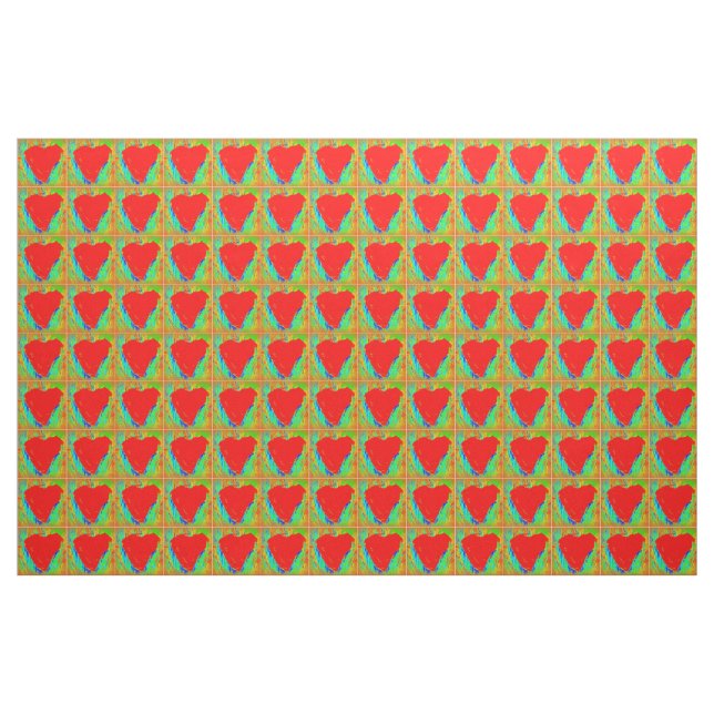 red hearts on green fabric (Yard)