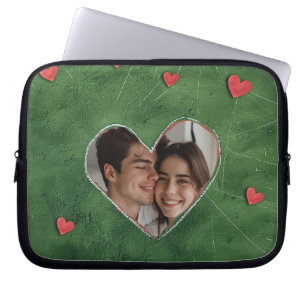Red Hearts on Green Grass Laptop Sleeve