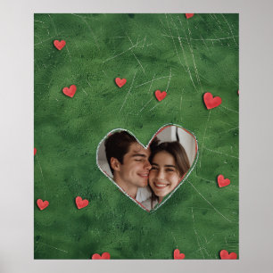 Red Hearts on Green Grass Poster