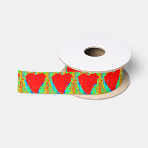 red hearts on green satin ribbon