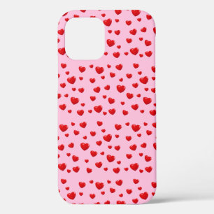 red hearts on pink iPhone 12 pro case