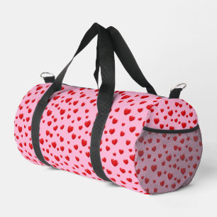 Red Hearts On Pink Duffle Bag