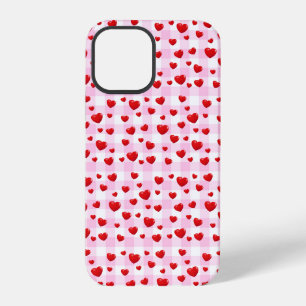 red hearts on pink gingham iPhone 12 pro case