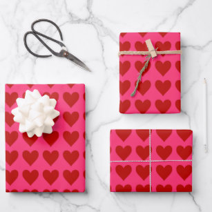 Red Hearts on Pink Wrapping Paper Sheet