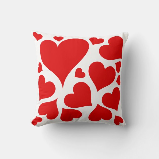 Red hearts on white love pillow (Front)
