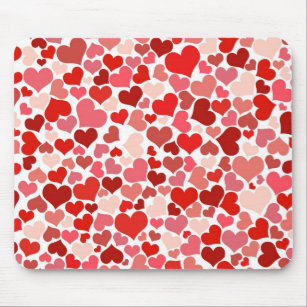 Red Hearts on White Mousepad
