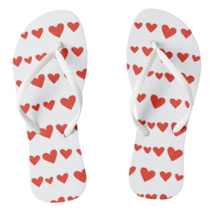 Red Hearts on White Trendy Flipflops